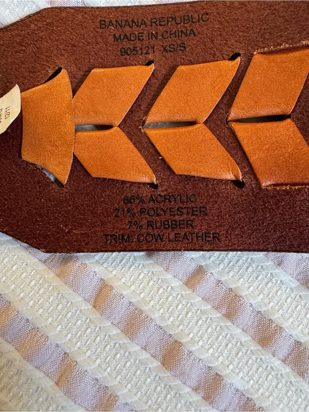 Banana Republic Beige Elastic Belt with Brown Leather Accents